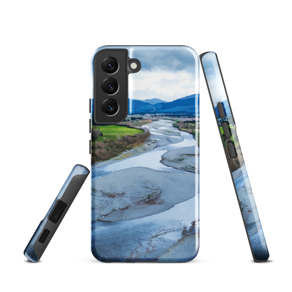Waiohine phone case featuring artwork of New Zealand’s braided riverbed landscape in the Wairarapa.