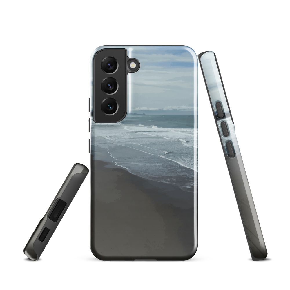Phone case with a scenic photo of Riversdale Beach and ocean waves.