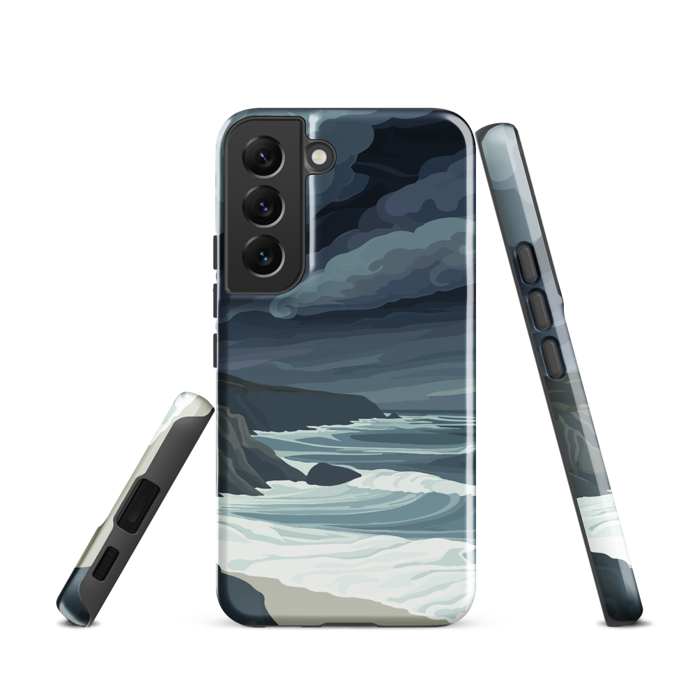 Phone case featuring moody Cape Kidnappers coastline with crashing waves and dark skies