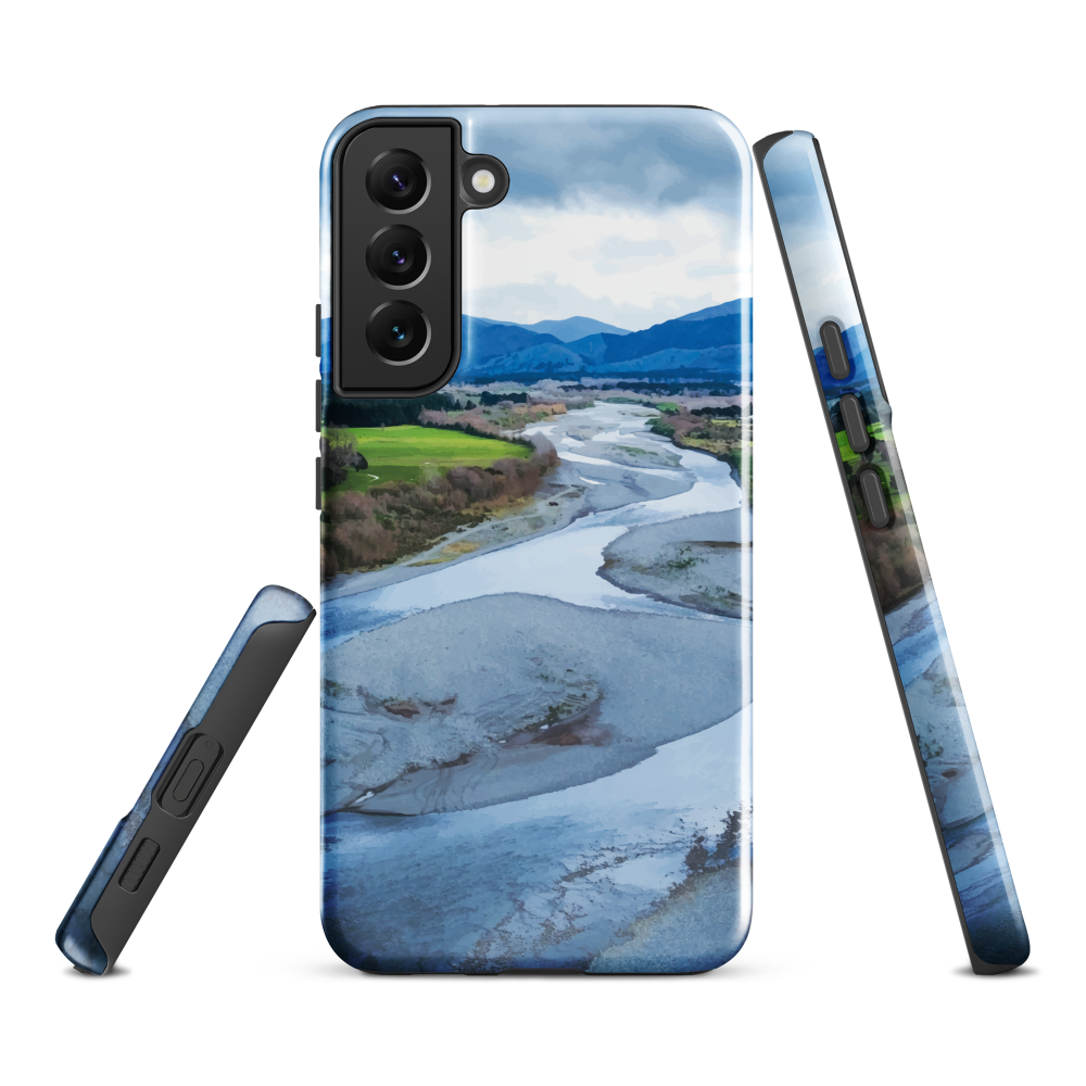 Waiohine phone case featuring artwork of New Zealand’s braided riverbed landscape in the Wairarapa.