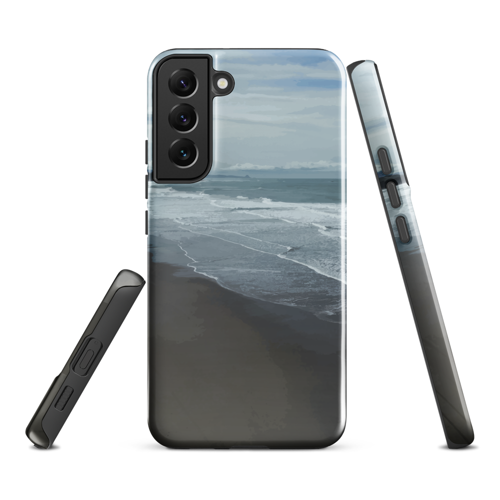 Phone case with a scenic photo of Riversdale Beach and ocean waves.
