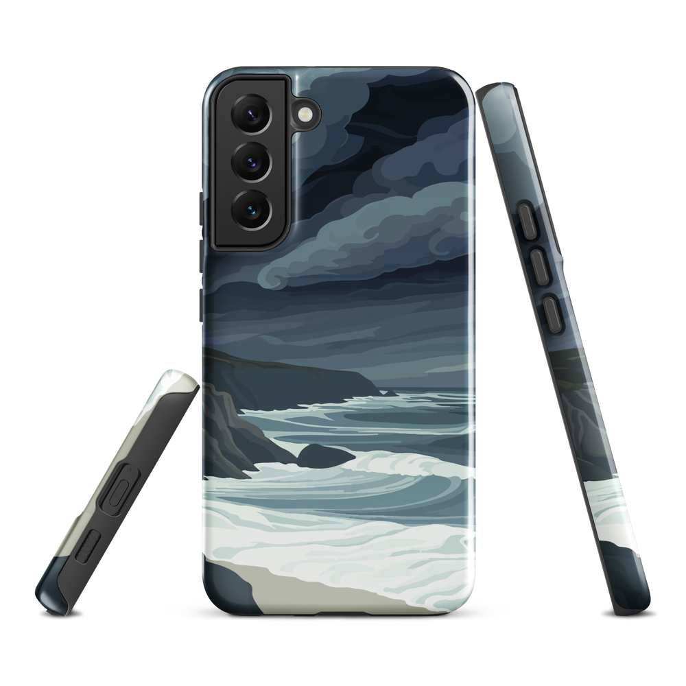 Phone case featuring moody Cape Kidnappers coastline with crashing waves and dark skies