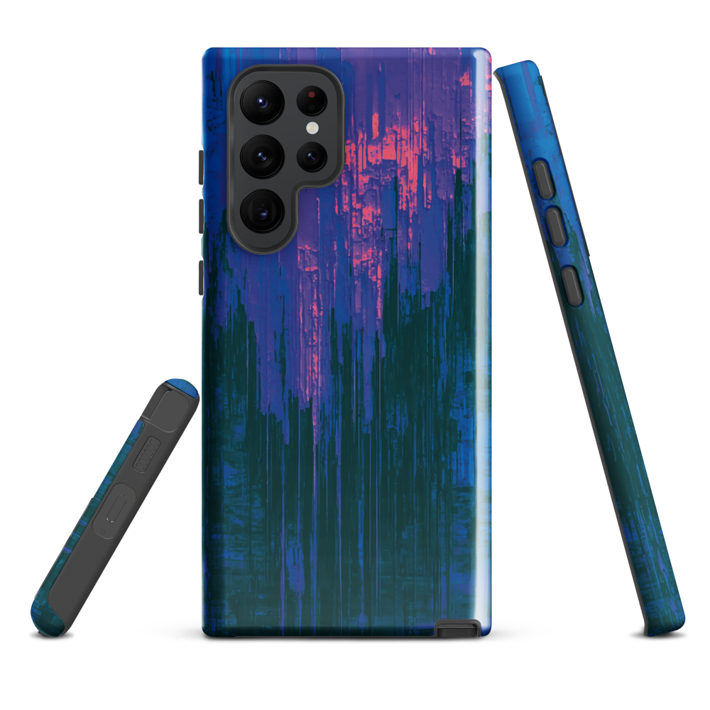 Digital Glitch Samsung case. This striking artwork features a dynamic distortion effect that mimics the visual chaos of a digital malfunction—glitchy lines, vibrant streaks, and pixel-like patterns merge into a futuristic aesthetic. It’s a perfect blend of modern design and edgy street style.