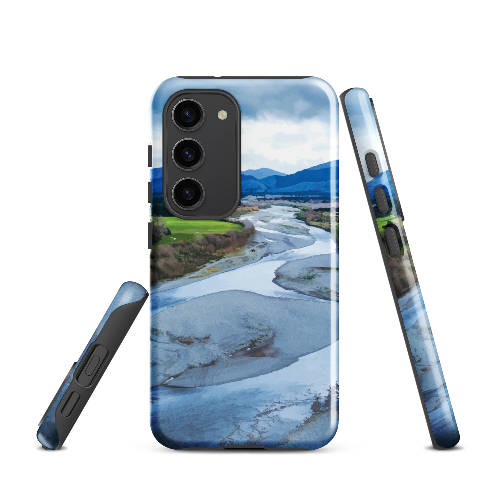 Waiohine phone case featuring artwork of New Zealand’s braided riverbed landscape in the Wairarapa.