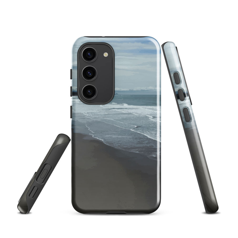 Phone case with a scenic photo of Riversdale Beach and ocean waves.