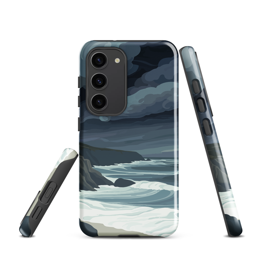 Phone case featuring moody Cape Kidnappers coastline with crashing waves and dark skies