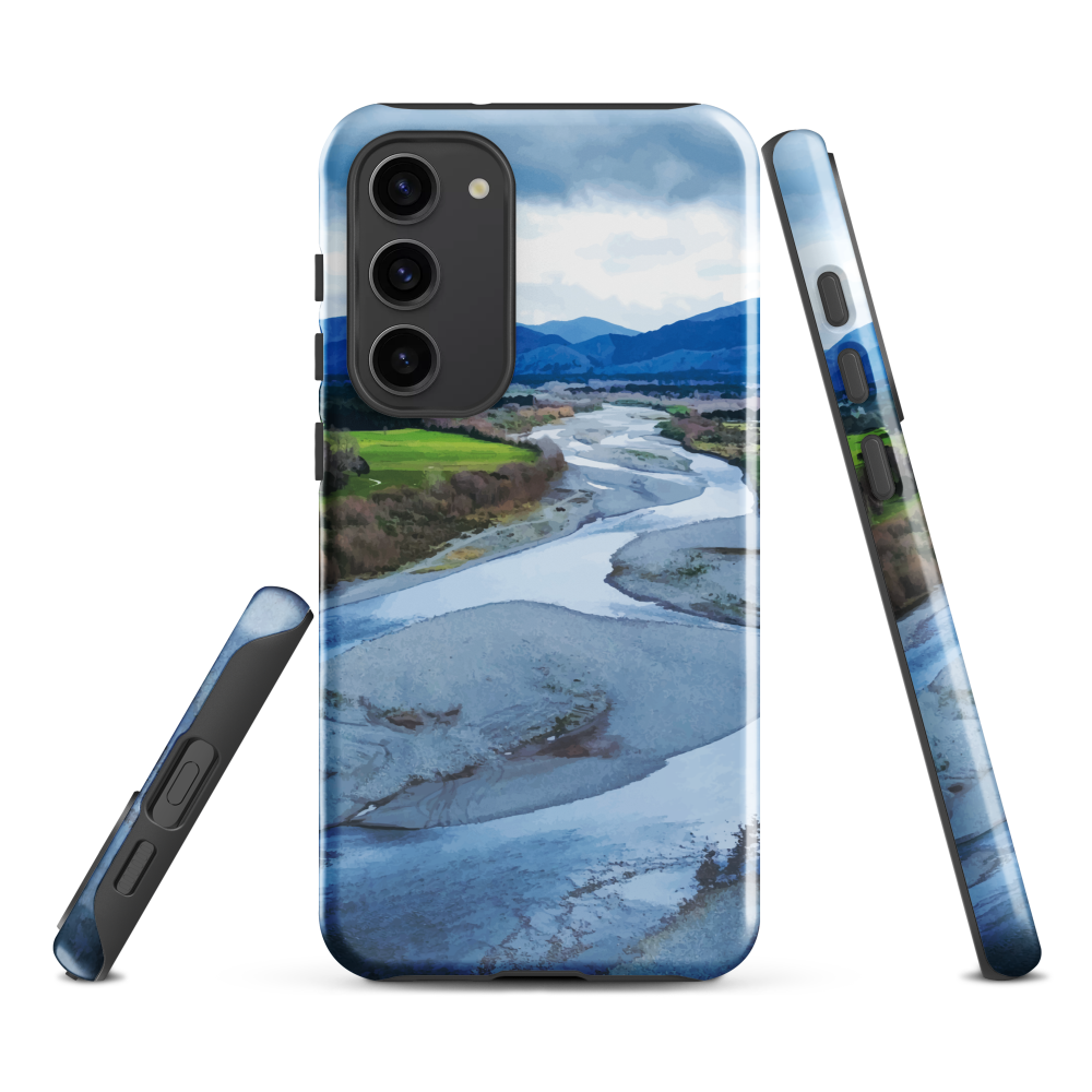 Waiohine phone case featuring artwork of New Zealand’s braided riverbed landscape in the Wairarapa.