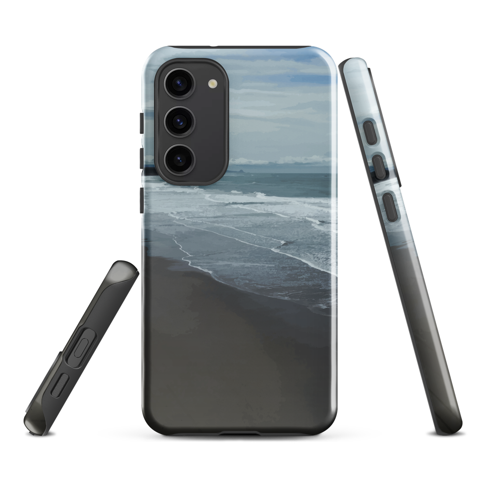 Phone case with a scenic photo of Riversdale Beach and ocean waves.