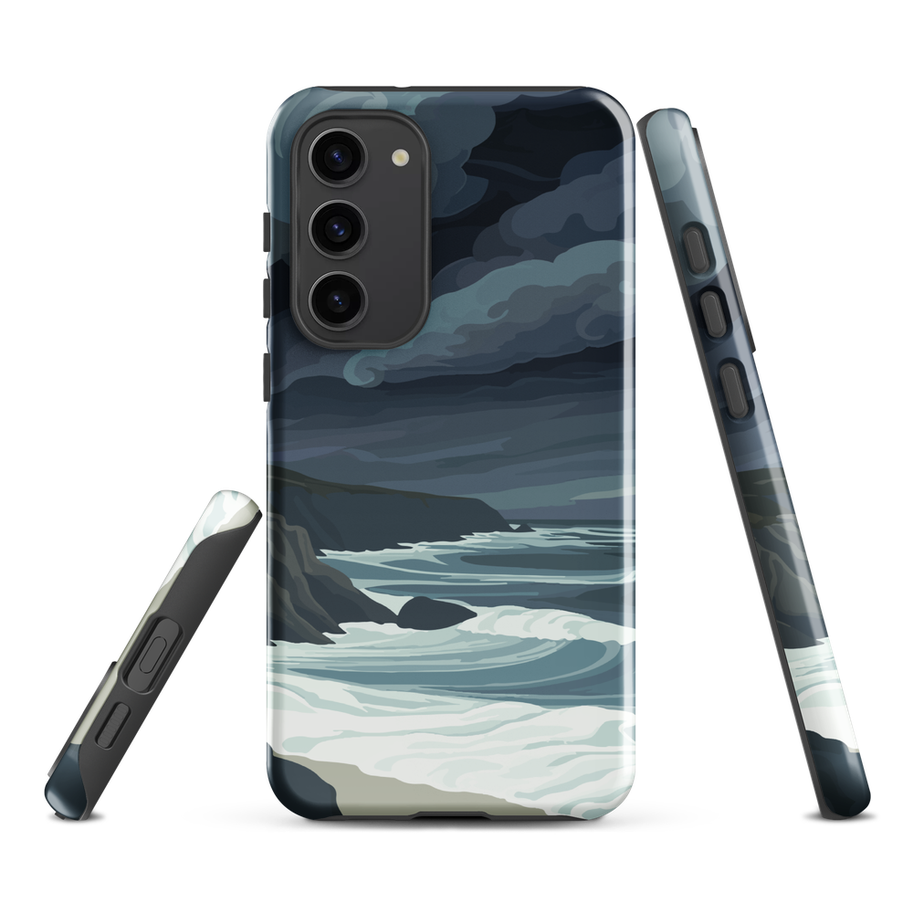 Phone case featuring moody Cape Kidnappers coastline with crashing waves and dark skies