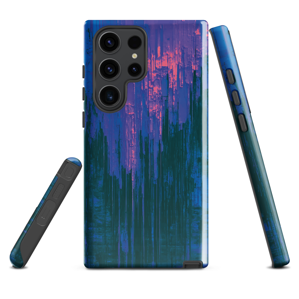 Digital Glitch Samsung case. This striking artwork features a dynamic distortion effect that mimics the visual chaos of a digital malfunction—glitchy lines, vibrant streaks, and pixel-like patterns merge into a futuristic aesthetic. It’s a perfect blend of modern design and edgy street style.
