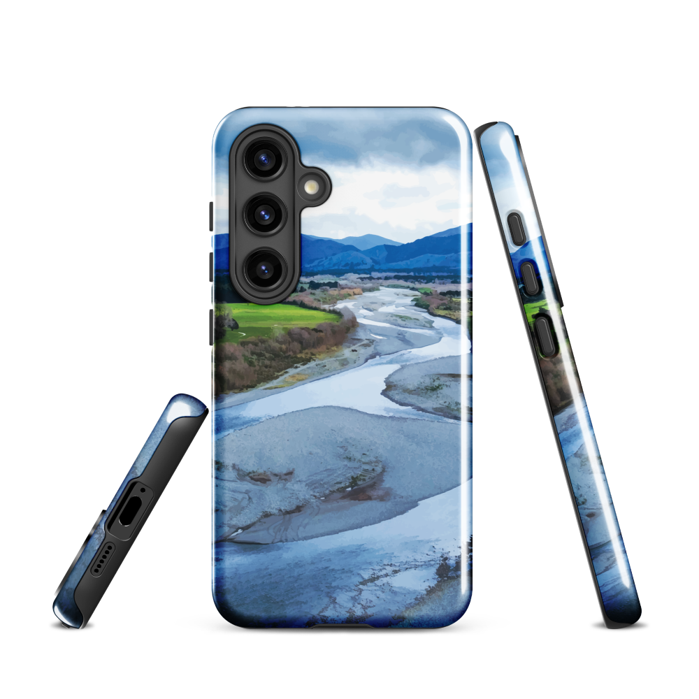 Waiohine phone case featuring artwork of New Zealand’s braided riverbed landscape in the Wairarapa.