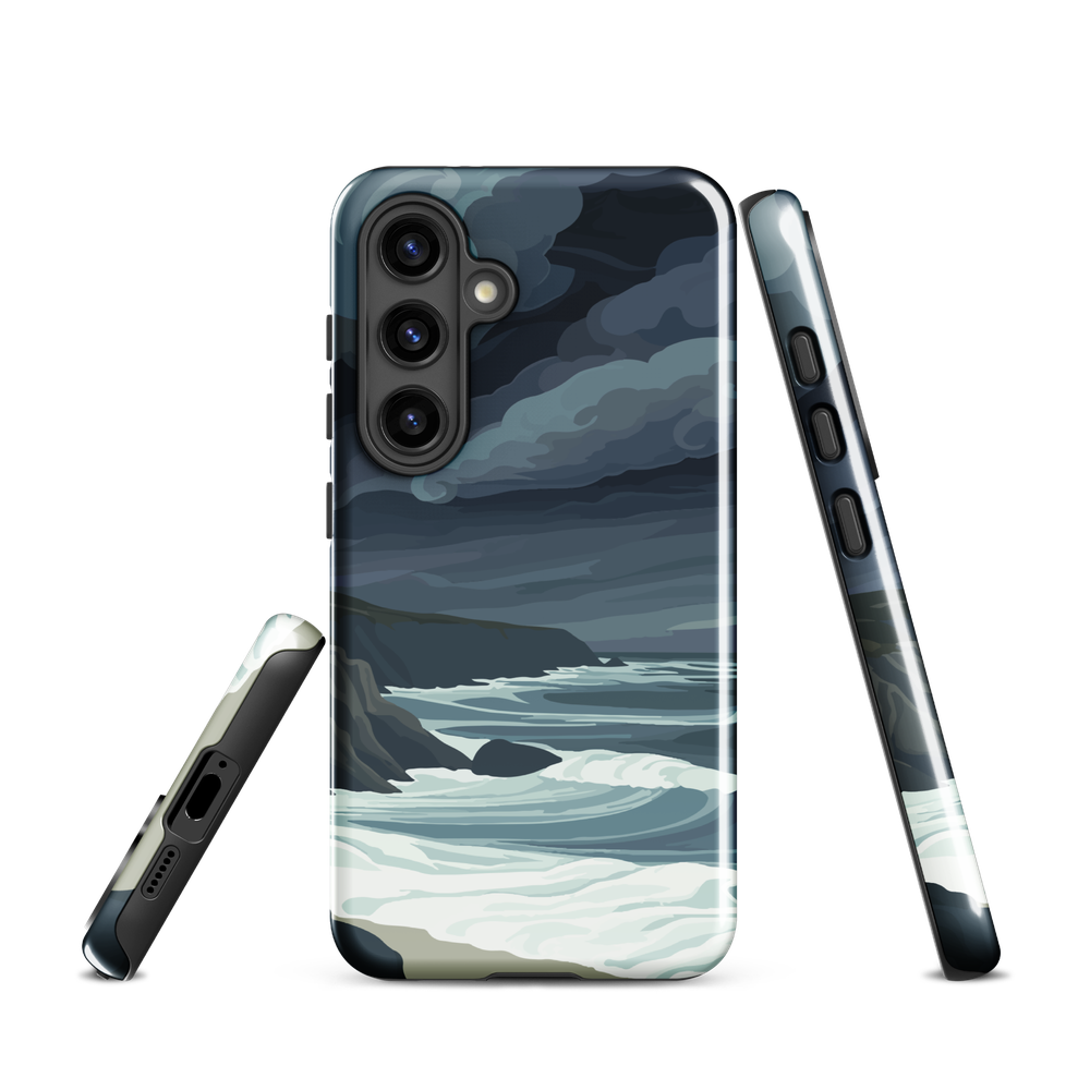 Phone case featuring moody Cape Kidnappers coastline with crashing waves and dark skies