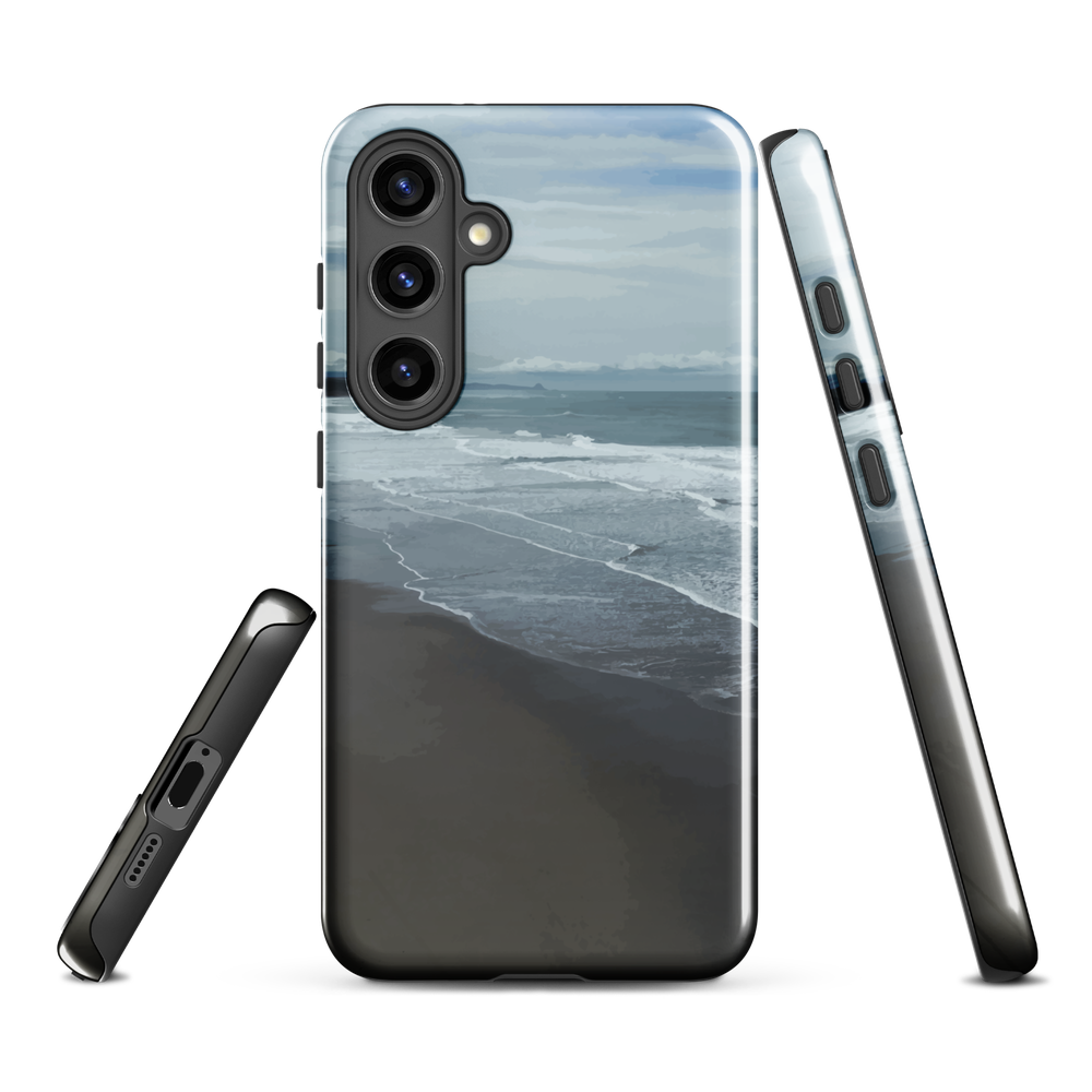 Phone case with a scenic photo of Riversdale Beach and ocean waves.
