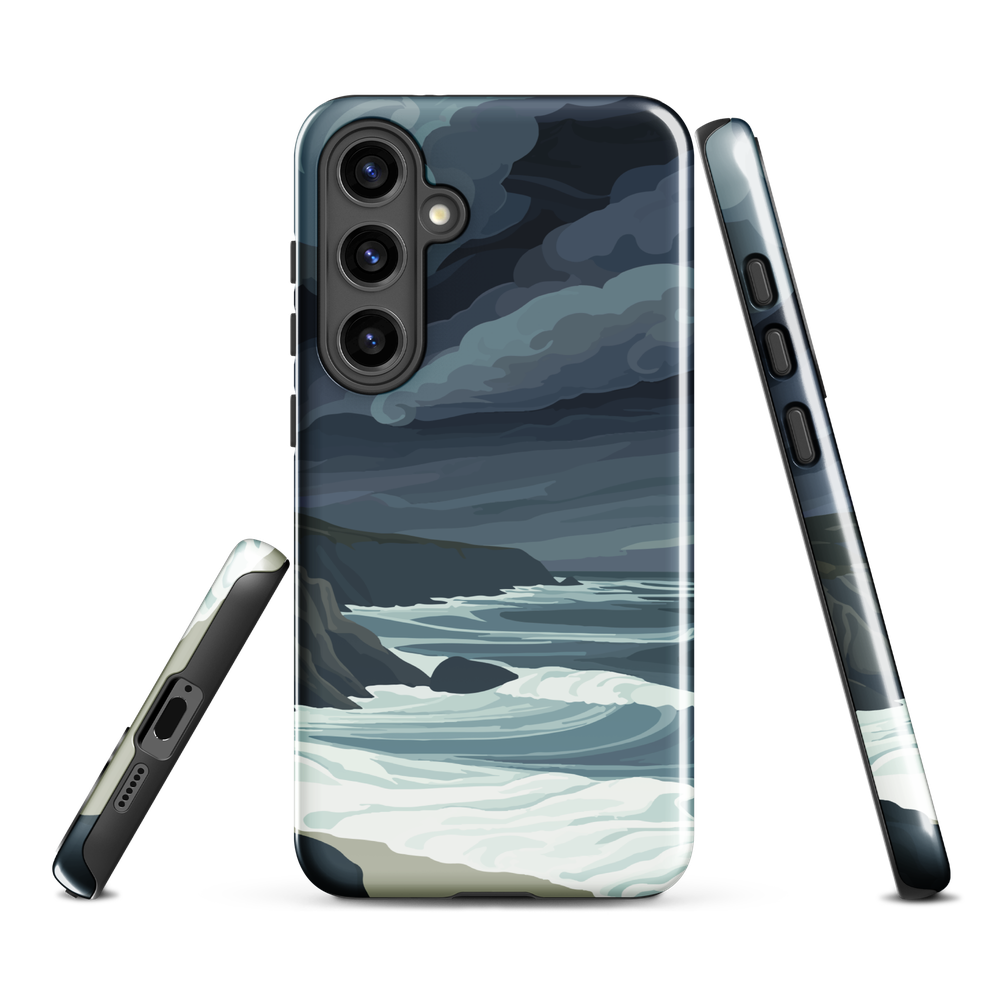 Phone case featuring moody Cape Kidnappers coastline with crashing waves and dark skies