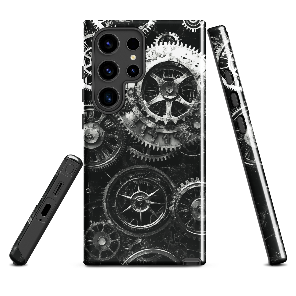 'Clockwork' phone case, a stunning fusion of gears, cogs, and vintage industrial charm. Inspired by the beauty of classic timepieces and steampunk aesthetics.