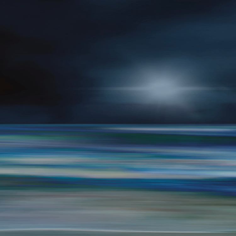 Moody artwork of an abstract sea with dark skies and light on the horizon, evoking calm and quiet transformation.