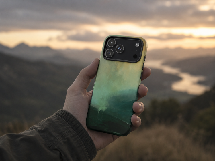 Half Light art series iPhone phone case designs, moody New Zealand landscape art