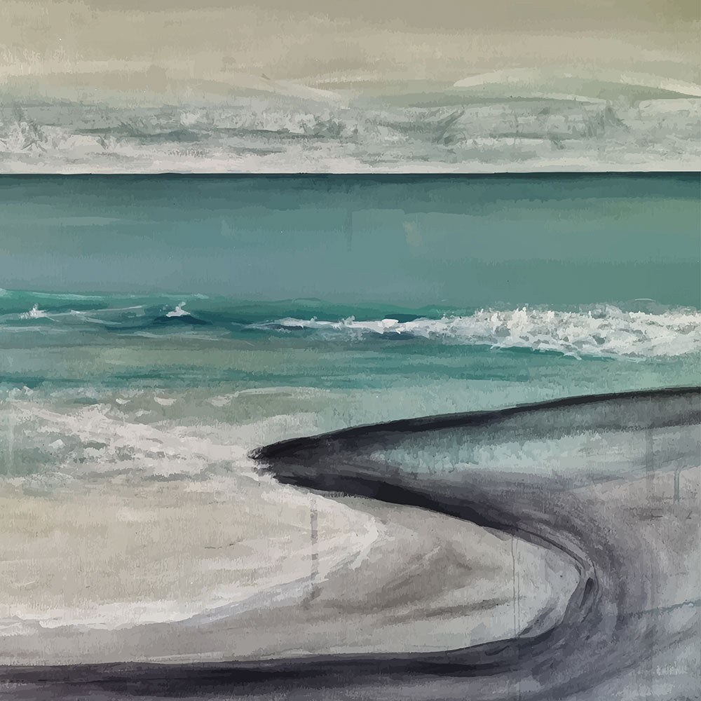 Artwork of Napier Beach with curved shoreline, turquoise sea and soft waves.