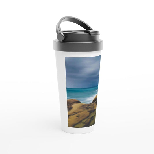Designer stainless steel travel mug with artwork by NZ designer