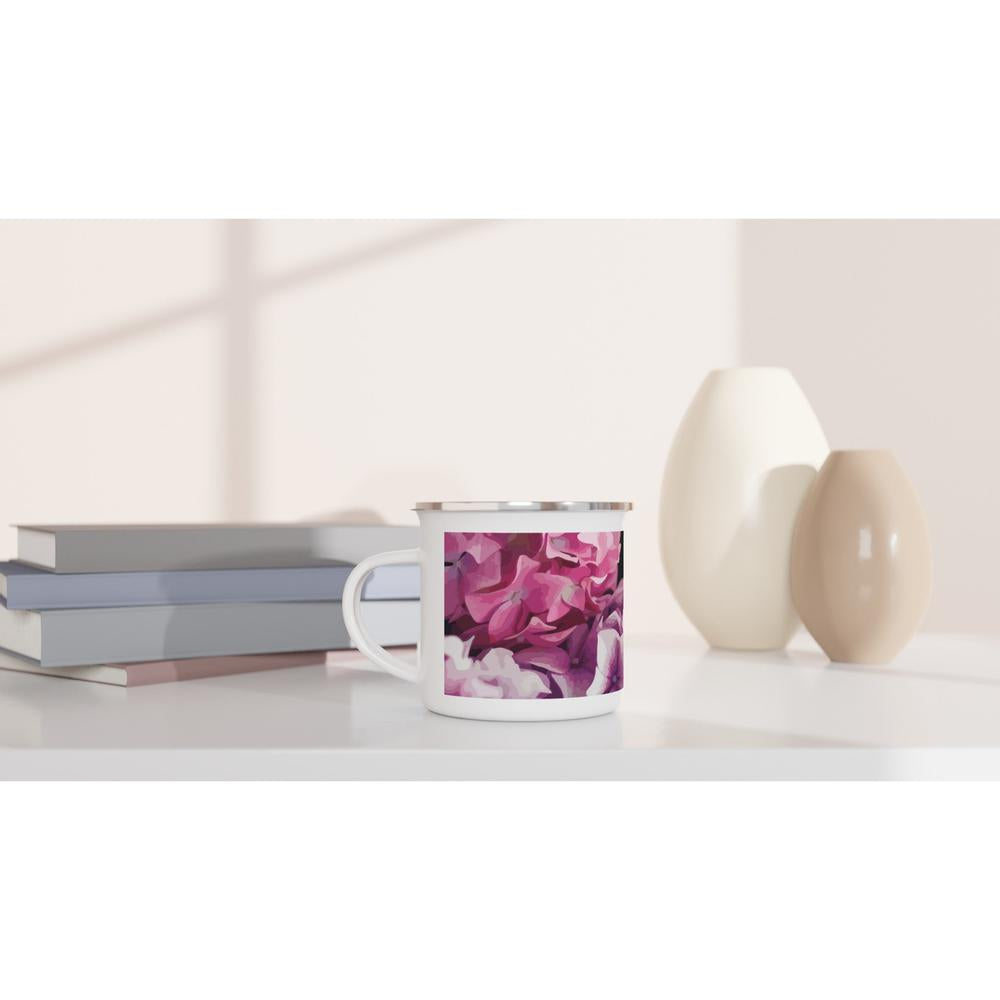 Designer enamel mugs with artwork by NZ designer