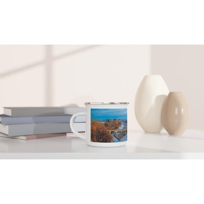 Designer enamel mugs with artwork by NZ designer