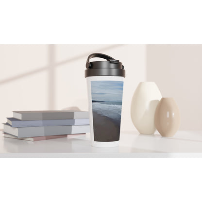 Designer stainless steel travel mug with artwork by NZ designer