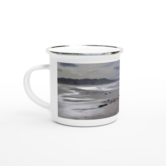 Designer enamel mugs with artwork by NZ designer