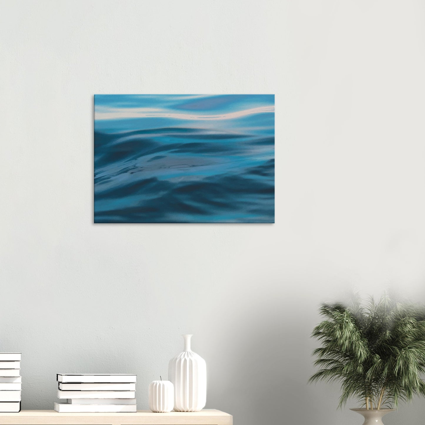 Flowing blue seascape with soft ripple textures and light reflections.