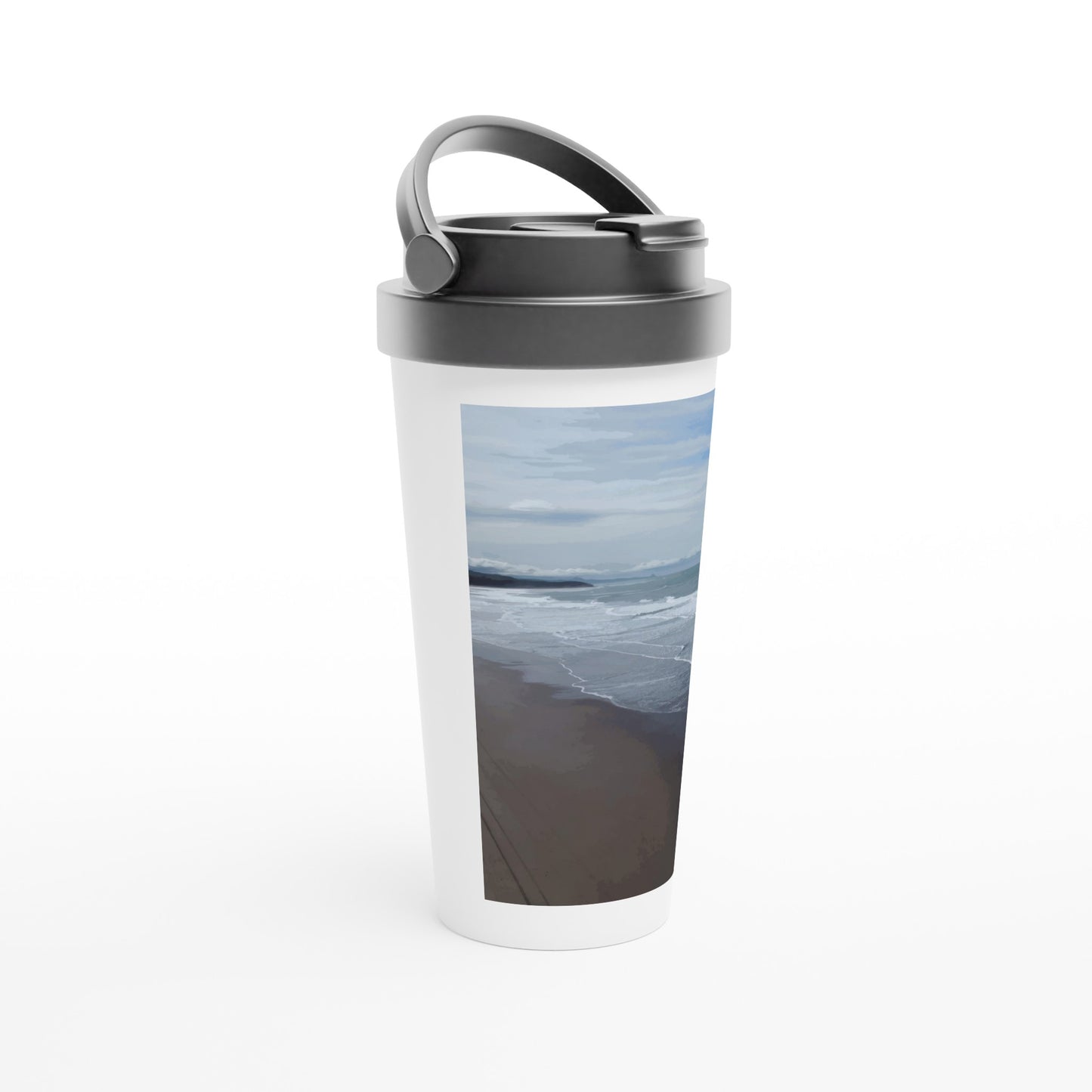 Designer stainless steel travel mug with artwork by NZ designer