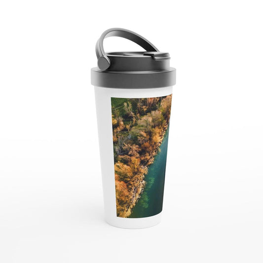 Designer stainless steel travel mug with artwork by NZ designer
