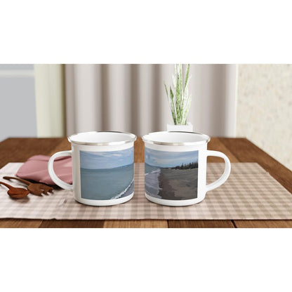 Designer enamel mugs with artwork by NZ designer