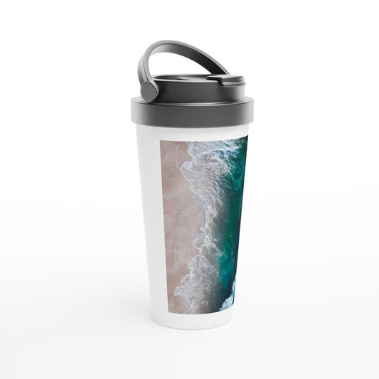 Designer stainless steel travel mug with artwork by NZ designer