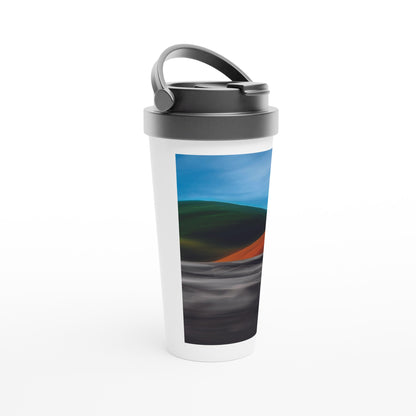 Designer stainless steel travel mug with artwork by NZ designer