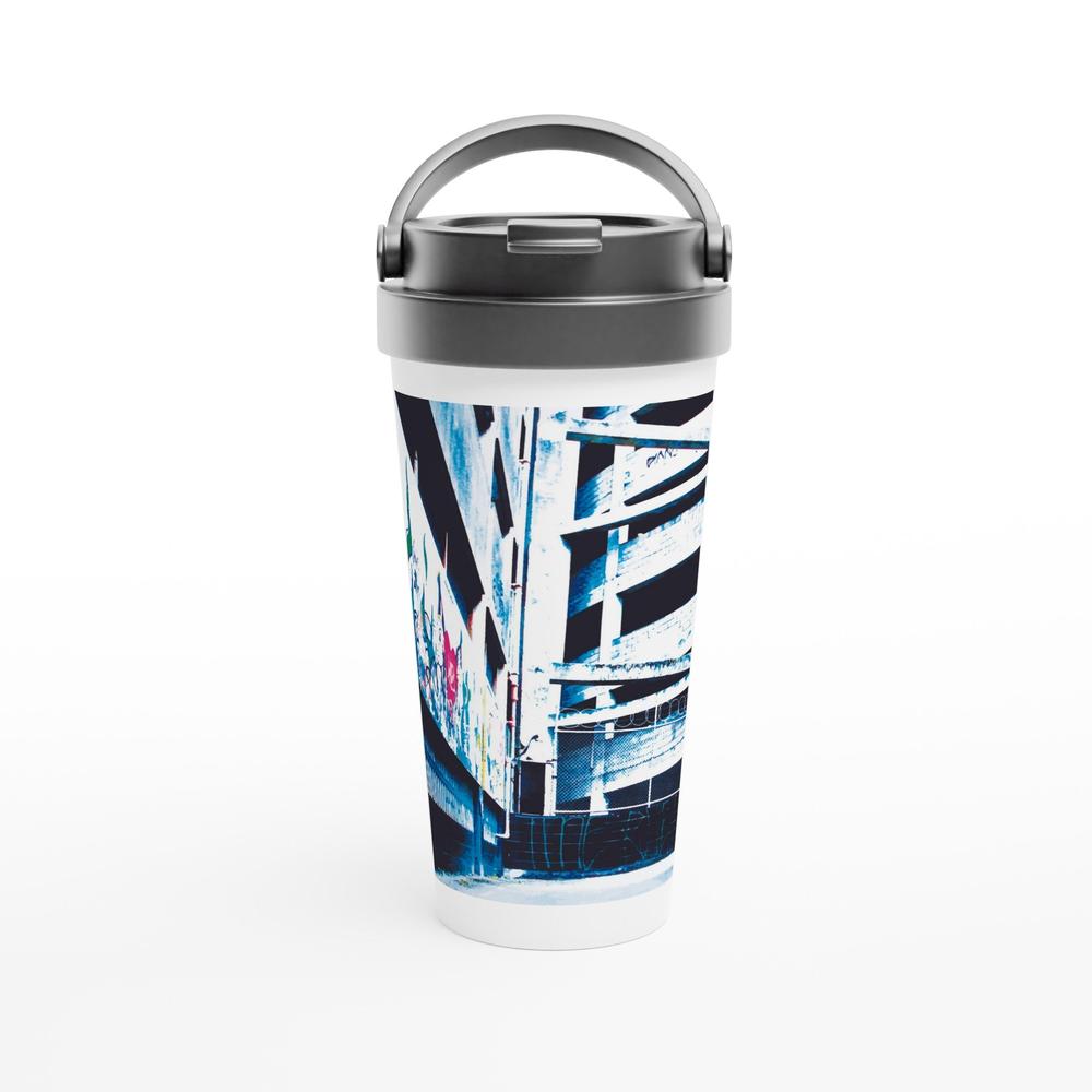 Designer stainless steel travel mug with artwork by NZ designer