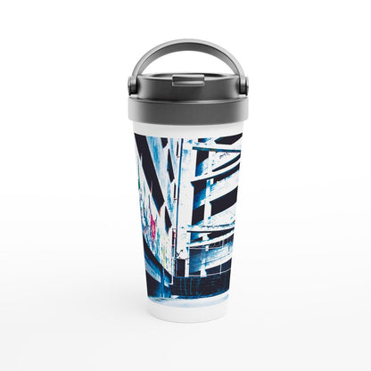 Designer stainless steel travel mug with artwork by NZ designer