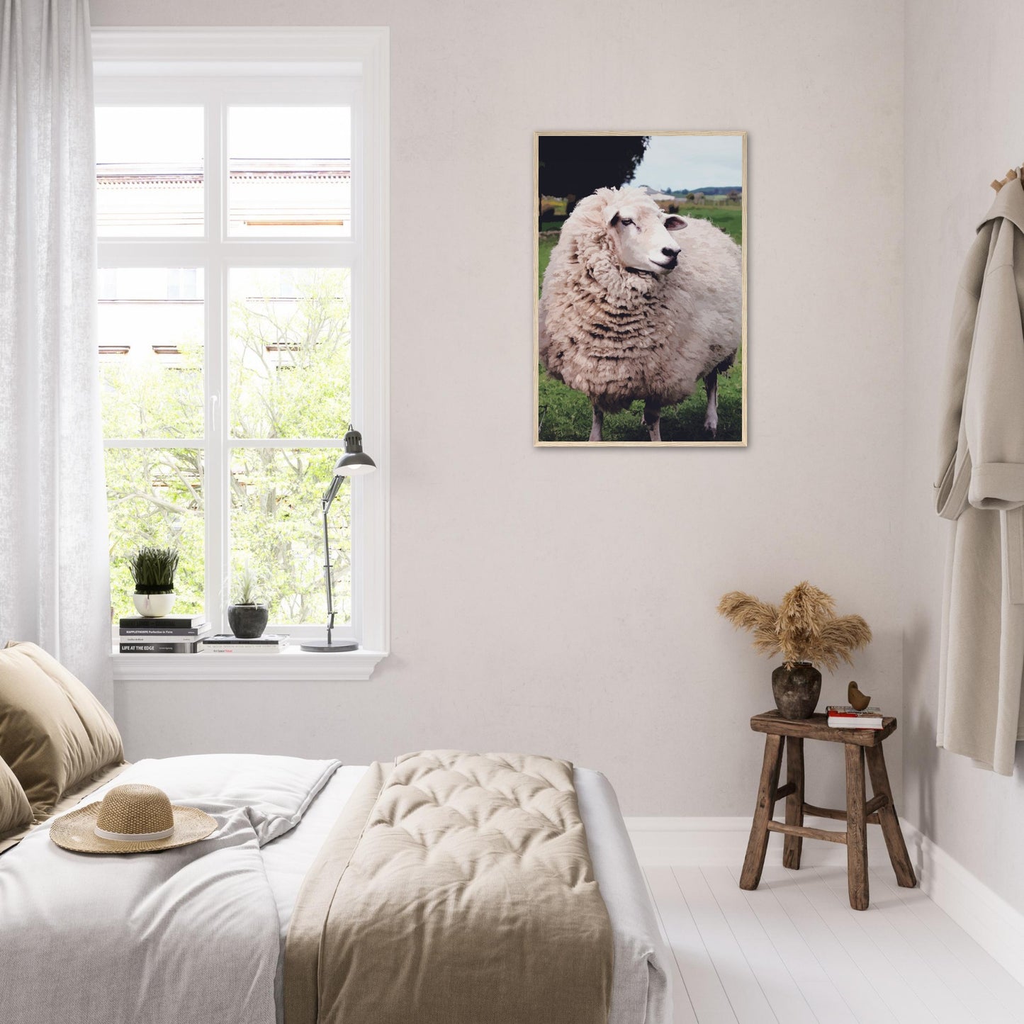 Close-up artwork of a fluffy sheep with a confident look, full of rural charm and Kiwi personality.