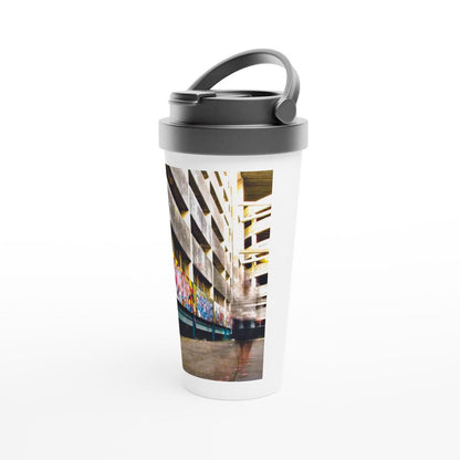 Designer stainless steel travel mug with artwork by NZ designer
