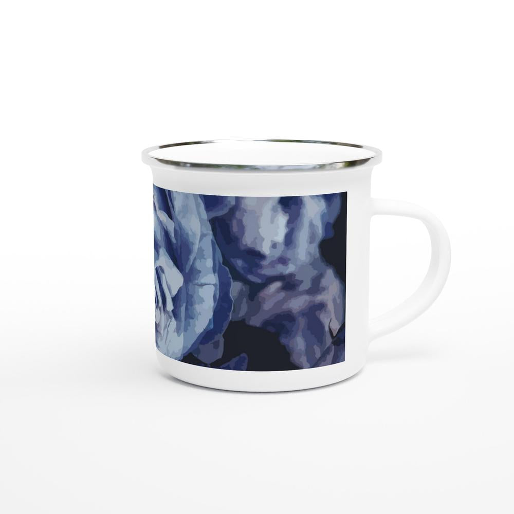 Designer enamel mugs with artwork by NZ designer