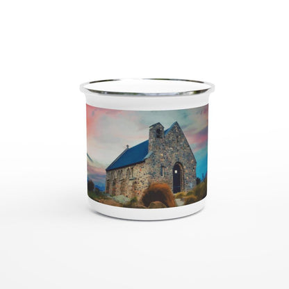 Designer enamel mugs with artwork by NZ designer