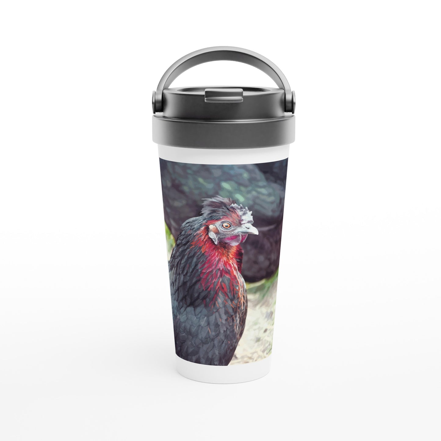 Designer stainless steel travel mug with artwork by NZ designer