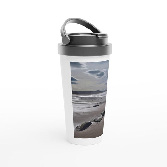 Designer stainless steel travel mug with artwork by NZ designer