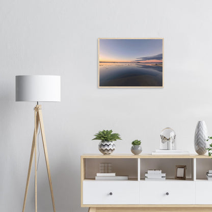 Peaceful Lake Rotorua at sunset with soft pastels, black swans and reflections in Whispers on the Lake by Ben Hart.