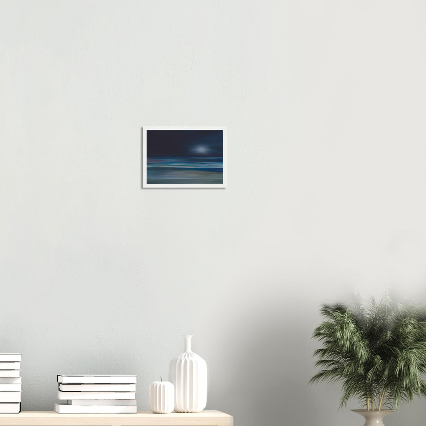 Moody artwork of an abstract sea with dark skies and light on the horizon, evoking calm and quiet transformation.