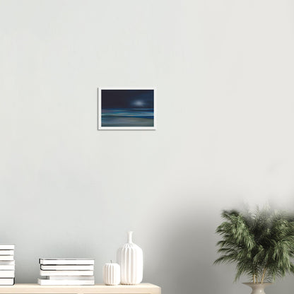Moody artwork of an abstract sea with dark skies and light on the horizon, evoking calm and quiet transformation.
