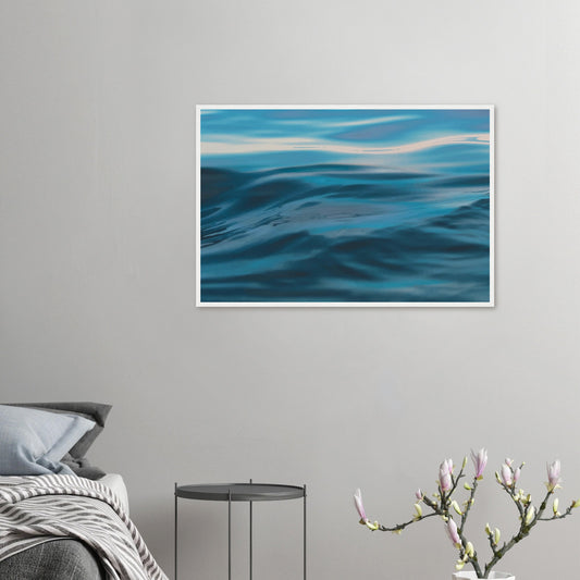 Flowing blue seascape with soft ripple textures and light reflections.