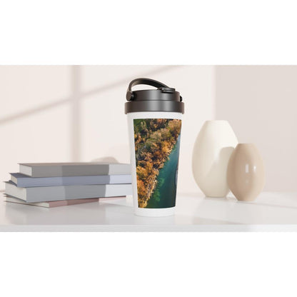 Designer stainless steel travel mug with artwork by NZ designer