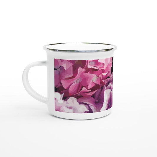 Designer enamel mugs with artwork by NZ designer