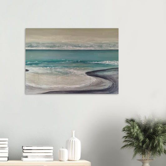 Artwork of Napier Beach with curved shoreline, turquoise sea and soft waves.
