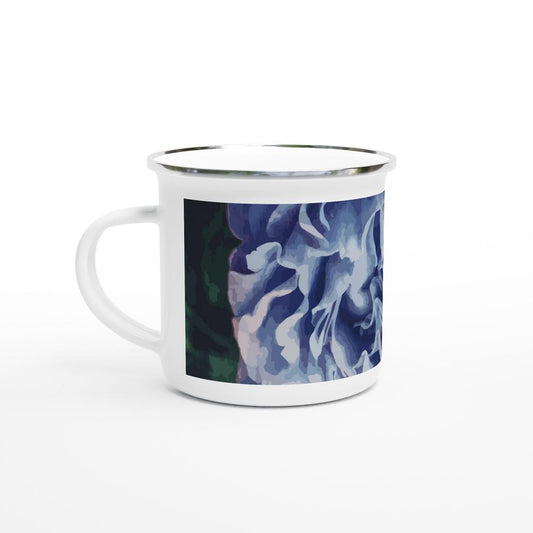 Designer enamel mugs with artwork by NZ designer