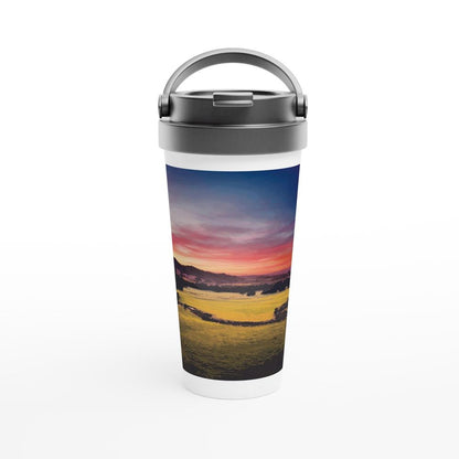 Designer stainless steel travel mug with artwork by NZ designer